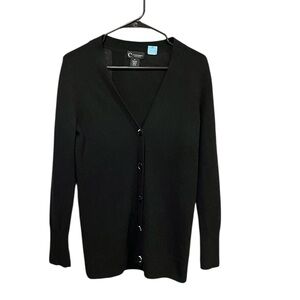C by Bloomingdale’s cashmere cardigan sweater women M black long button grandpa